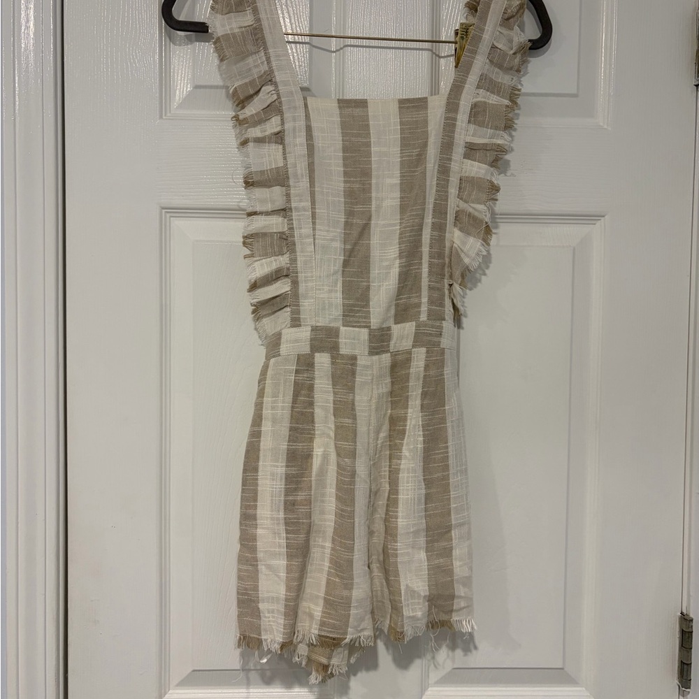LoveRiche Beige and White Romper